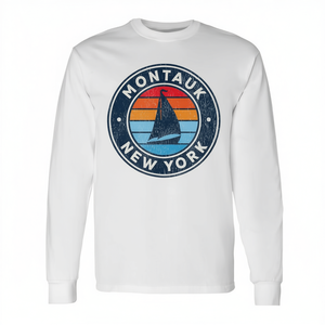 T-shirt a maniche lunghe vintage con barca a vela degli anni '70 di Montauk New York - Product Image 2