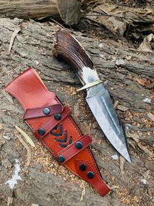 มีดทำมือคุณภาพสูงจากเหล็กดามัสกัส สำหรับใช้งานกลางแจ้ง ตั้งแคมป์ ล่าสัตว์ ด้ามไม้กวาง พร้อมปลอก ระดับอุตสาหกรรม - Product Image 6