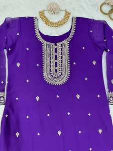 Costume salwar pakistanais en soie avec broderie Robe longue Georgette Kameez Dupatta pour les fonctions de mariage - Product Image 6
