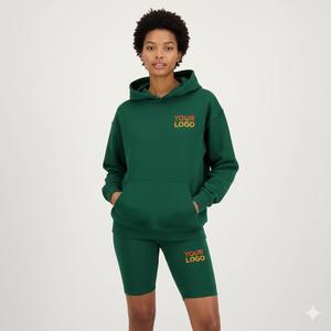 Conjunto Deportivo de 2 Piezas de Hip Hop para Mujer, Sudadera con Capucha y Logotipo Personalizado, Tops Largos de Felpa, Patrón Sólido, Colección de Invierno 100% - Product Image 1