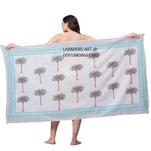 Coton imprimé feuille paréo sarongs indigo été plage écharpes faites à la main longues - Product Image 5