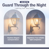 Lampe murale/plafond de jardin Lisheng rétro, étanche IP44, à capteur, télécommande, intensité variable, douille E27