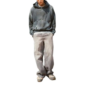 Transpirable al por mayor hombres algodón francés Terry sudaderas con capucha de gran tamaño Vintage Distress pintura Sudadera con capucha lavado ácido peso pesado Sun Faded - Product Image 5