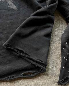 Custom Oversize Rhinestone Screen Print <b>T</b>-<b>Shirt</b> Vintage Cotton <b>Men</b> Double Layer <b>Long</b> <b>Sleeve</b> Embroidery Distressed Ripped <b>T</b> <b>Shirt</b> - Product Image 5