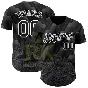 Camiseta de Béisbol Auténtica con Diseño 3D Negro Gris Acero 100% Poliéster Transpirable que Absorbe la Humedad Ropa Deportiva Logotipo Personalizado - Product Image 1