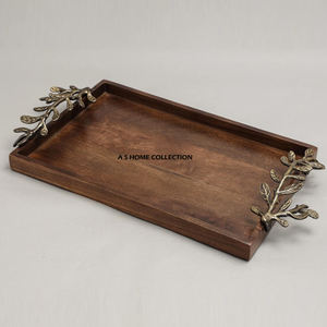 Bandeja de Madera de Diseño de Alta Calidad para Servir Aperitivos, con Asa de Metal de Aluminio, Exportador, Hecha a Mano, de Acacia - Product Image 1