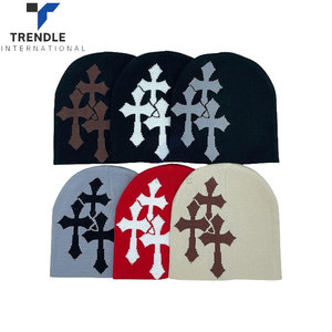 Dark Cross Wool Blend Knit Hat Stylish Checkered Pattern Loose Pile Beanie Warm Soft <b>Winter</b> <b>Cap</b> Cold Weather Autumn Street - Product Image 2