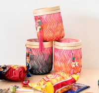 Gergean Celebration Ramadan Panier et boîte cadeau en bambou tissé avec couvercle adaptés à la décoration Artisanat