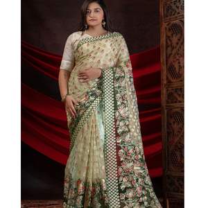 เสื้อบราสโซ่ผ้าส่าหรีสีดำพิมพ์ลายดอกไม้สีแดงสีทองดีไซน์หรูหราขอบสำหรับตกแต่งสำหรับโอกาสต่างๆ - Product Image 1