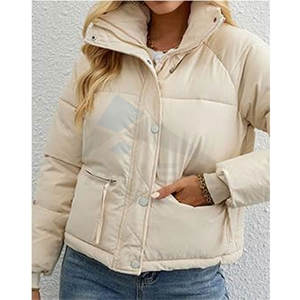 Veste matelassée courte pour femmes en gros, col montant, hiver, chaude, matelassée, tendance, beige - Product Image 6
