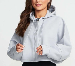 Venta al por mayor otoño mujeres sudaderas con capucha bolsillos Crop chaqueta deportiva mujer Fitness Yoga camisa Top entrenamiento sudaderas con capucha precio barato OEM - Product Image 1