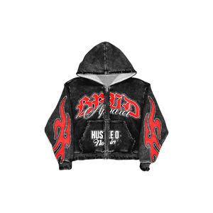 Hot-selling Sweat Pant Track Suits Acid Wash Tracksuit Rhinestone <b>Zip</b> <b>Up</b> <b>Hoodie</b> And Flare Sweatpants Sweatsuit Set For Men - Product Image 4