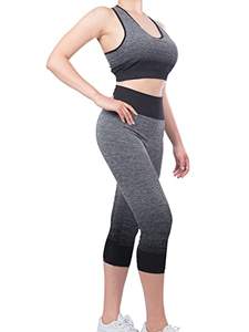 เลกกิ้งออกกำลังกาย2ชิ้นเอวสูงไร้รอยต่อสำหรับผู้หญิงชุดออกกำลังกายแบบลำลองระบายอากาศได้พร้อมเสื้อครอปแขนยาว - Product Image 4