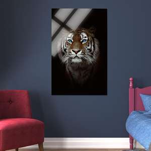 Decoración Moderna con Animales - Arte de Pared en Vidrio con Tigre de Ojos Azules, Lienzo Impreso, Vidrio Rectangular - Product Image 1