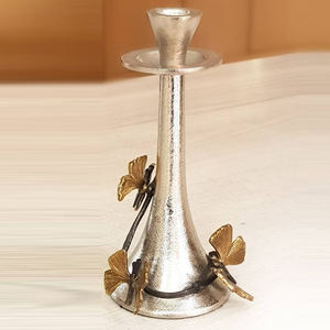 Ensemble de 2 bougeoirs de Noël de luxe en aluminium, design élégant à feuilles, écologique, fait main, style vintage pour la maison - Product Image 2