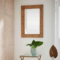 Miroir mural rectangulaire bohème élégant en rotin festonné pour la décoration de la maison et de la chambre, fabriqué au Vietnam