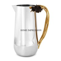 Pichet à vin vintage de designer, qualité supérieure, en aluminium transparent couleur argent, poignée plaquée or, capacité >3L, idéal pour les fêtes