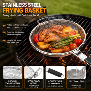 Stainless Steel BBQ Grill Basket Long Handle Mesh Design Vegetables Meat Seafood Outdoor Barbecue Home Cooking <b>Box</b> Durable - Product Image 3