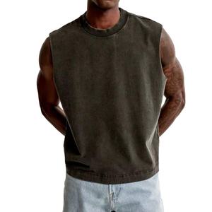 Camiseta sin mangas unisex para gimnasio, estilo cut-off personalizado, holgada, oversize, con efecto lavado ácido y gráfico, para hombre - Product Image 1
