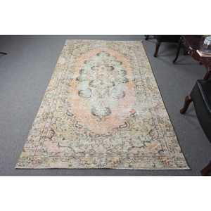 Alfombra Turca, Alfombra Vintage de 4.8x8.3 pies, Alfombra Marrón con Puntos Naranja - Product Image 1