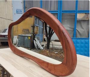Miroir mural en bois asymétrique en noyer, forme compacte, entrée, salle de bain, art déco, fait à la main, écologique, léger, décoration intérieure - Product Image 6