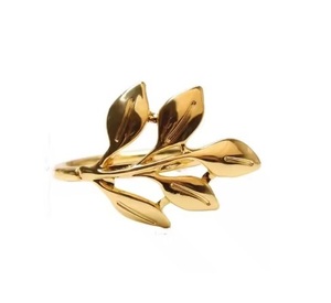 Rond de serviette fleur dorée classique accents de feuilles ornées vaisselle sophistiquée métal durable disponible au prix de gros - Product Image 1