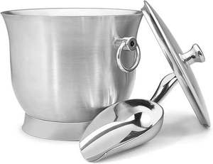 <b>Silver</b> Champagne Bottle Chiller In Round Shape Double Walled <b>Ice</b> <b>Bucket</b> Stainless Steel <b>Ice</b> <b>Bucket</b> for Party Bar tool With Scoop - Product Image 1