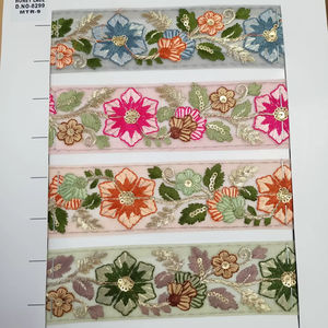 Tela de encaje bordado floral colorido con patrones intrincados Moda de gama alta para negocios para bolsos y ropa - Product Image 1