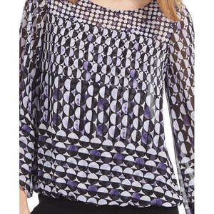 Top da donna Alfani con maniche a angelo stampate, taglia piccola, viola floreale, in chiffon, raso, seta, maglia, casual, per ufficio, feste, autunno - Product Image 2