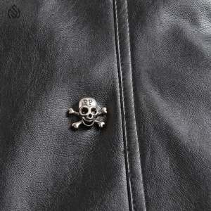 Elegante chaqueta de cuero original para hombre recortada con cremallera bolsillos delanteros chaqueta de invierno de cuero - Product Image 6