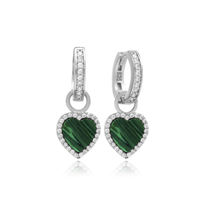 8x8 mm <b>Heart</b> Malachite Stone <b>Silver</b> Dangle <b>Earrings</b> Turkish Handcrafted Wholesale <b>Sterling</b> <b>Silver</b> Jewelry - Product Image 3
