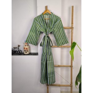 Boho Summer Luxury Lightweight Cotton Kimono Hand-Printed Floral Motif Indian House <b>Robe</b> for <b>Beach</b> Vacation Swimsuit Cover Ups - Product Image 1