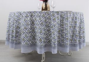 ผ้าปูโต๊ะผ้าฝ้าย100% สีฟ้ามะกอกเขียวอ่อนพิมพ์ลายดอกไม้ออกแบบได้ตามต้องการขนาดสำหรับบ้านหรือโรงแรม - Product Image 4