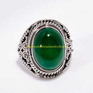 Handmade <b>Green</b> Oval Gemstone Statement Ring in 925 Sterling Silver Vintage Designer <b>Jewelry</b> - Product Image 5