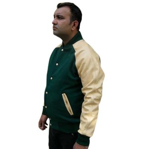 Blouson aviateur en cuir et laine avec logo personnalisé style décontracté grande taille saison d'hiver caractéristique respirante en cuir véritable - Product Image 1