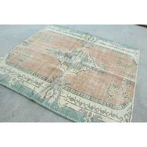 Alfombra Vintage Ecológica de Patchwork de 5.9x6.2 pies, Azul, Lana Marroquí Turca con Base de Látex - Product Image 3