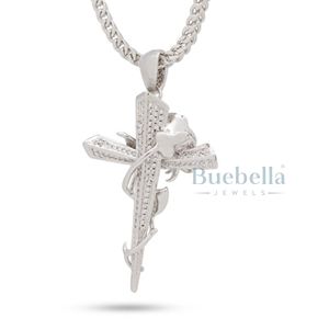 Lujo de los hombres rapero estilo diamante Bling nombre personalizado Iced Rose Thorned Cruz colgante collar cubano Moissanite colgantes encantos - Product Image 5