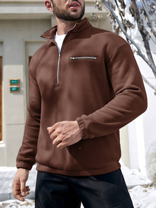 Sweat-shirt court pour homme en molleton 100% coton, anti-rétrécissement, coupe-vent, avec demi-fermeture éclair, idéal pour l'hiver et personnalisable avec logo - Product Image 3