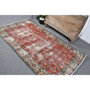 พรมตุรกีวินเทจสีแดงสีเบจ3.8 x 6.4ft ขนาดใหญ่ดีไซน์ขนสัตว์เย็บปะติดปะต่อกันสำหรับห้องโถงห้องนอนทรงสี่เหลี่ยมด้านหลังทำจากยาง - Product Image 4