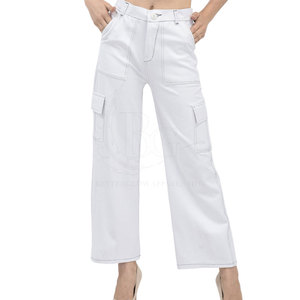 กางเกงคาร์โก้ของผู้หญิงที่ออกแบบมาเฉพาะสไตล์ลำลองด้านหน้าแบนพร้อมโลโก้ของคุณเองความยาวระดับเข่าสำหรับฤดูใบไม้ผลิ - Product Image 1