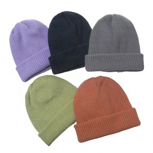 Chapeaux en tricot de pêcheur unis à la mode avec logo personnalisé, bonnets en tricot chauds à revers, bonnets d'hiver en jacquard pour adultes et enfants - Product Image 5