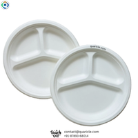 Assiette jetable biodégradable en bagasse de 9-10 pouces, 3 compartiments, haute qualité, pour service alimentaire, avec logo personnalisé, vente en gros