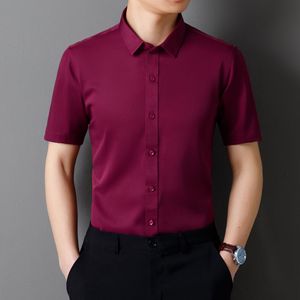 Oem diseño de logotipo personalizado de los hombres de color sólido sin hierro slim fit sin bolsillo perfecto para la primavera y el otoño camisa elástica de cuatro vías - Product Image 5
