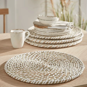 Napperons ronds en jonc de mer Produits écologiques blancs Napperon fabriqué au Vietnam Décoration de table en gros - Product Image 1