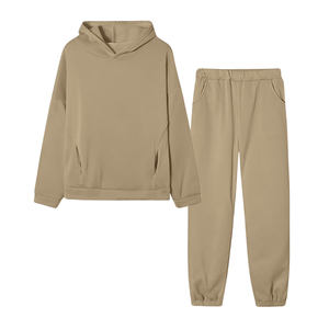 Conjunto de Sudadera con Capucha y Pantalones Deportivos de Felpa de Algodón Beige para Hombre y Mujer, Ropa Deportiva Casual de Invierno, Venta al Por Mayor, Logotipo Personalizado - Product Image 1