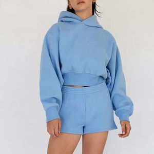 Ensemble court à capuche pour femmes à la mode Ensemble deux pièces décontracté Survêtement d'été OEM Activewear avec taille personnalisée et logo OEM - Product Image 6