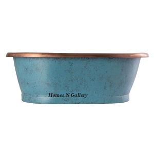 Nouvelles baignoires en cuivre sur pied de grande forme ovale faites à la main Patine bleue antique - Product Image 1