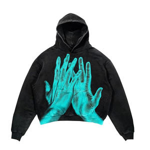 Ropa de calle personalizada, Sudadera con capucha de lana lisa, fabricante de chaqueta con parche desgastado para hombre, Sudadera con capucha bordada con apliques - Product Image 1