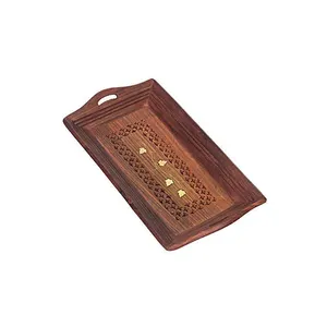Plateau de service artisanal en bois de Sheesham avec poignée, finition polie, motif décoratif en bois, pour usage résidentiel - Product Image 1