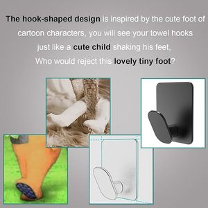 Matte Black Stainless Steel Adhesive <b>Hooks</b> & <b>Rails</b> for Bedroom or Kitchen Wall Use - Product Image 2